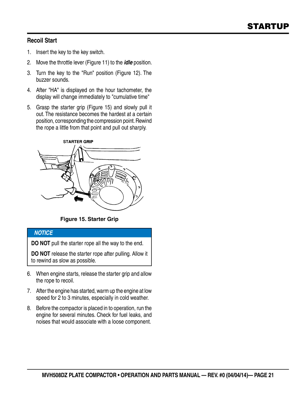 Multiquip HATZ1D81S-325 manual Recoil Start 