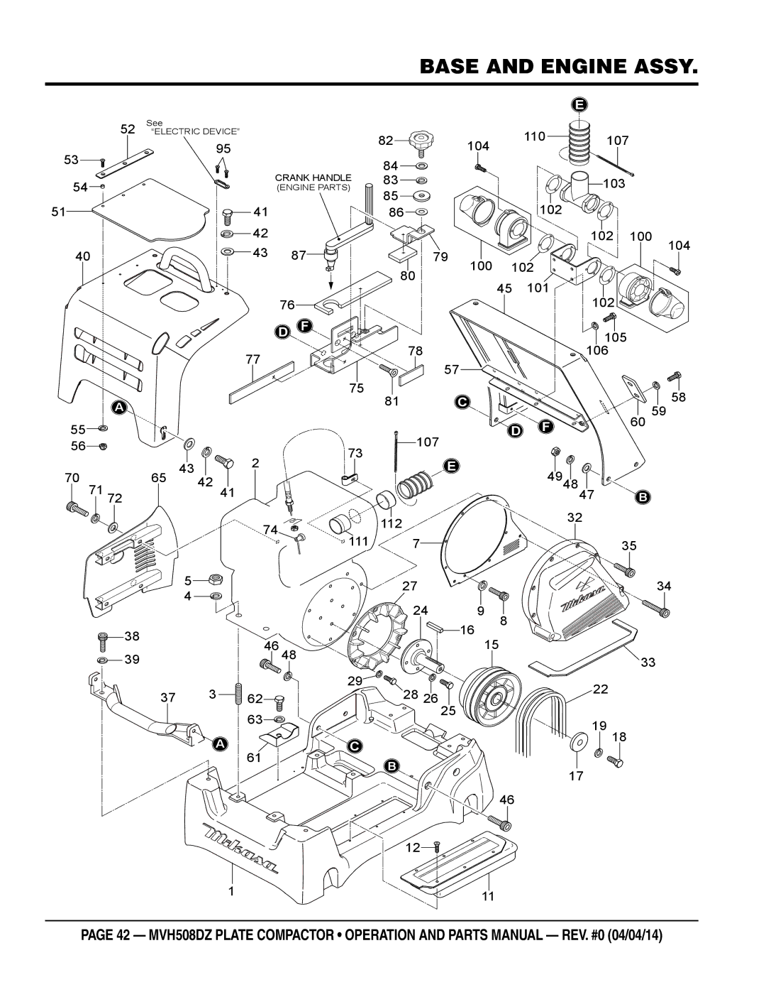 Multiquip HATZ1D81S-325 manual Base and Engine Assy 