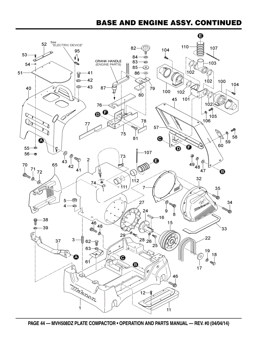 Multiquip HATZ1D81S-325 manual Base and Engine Assy 