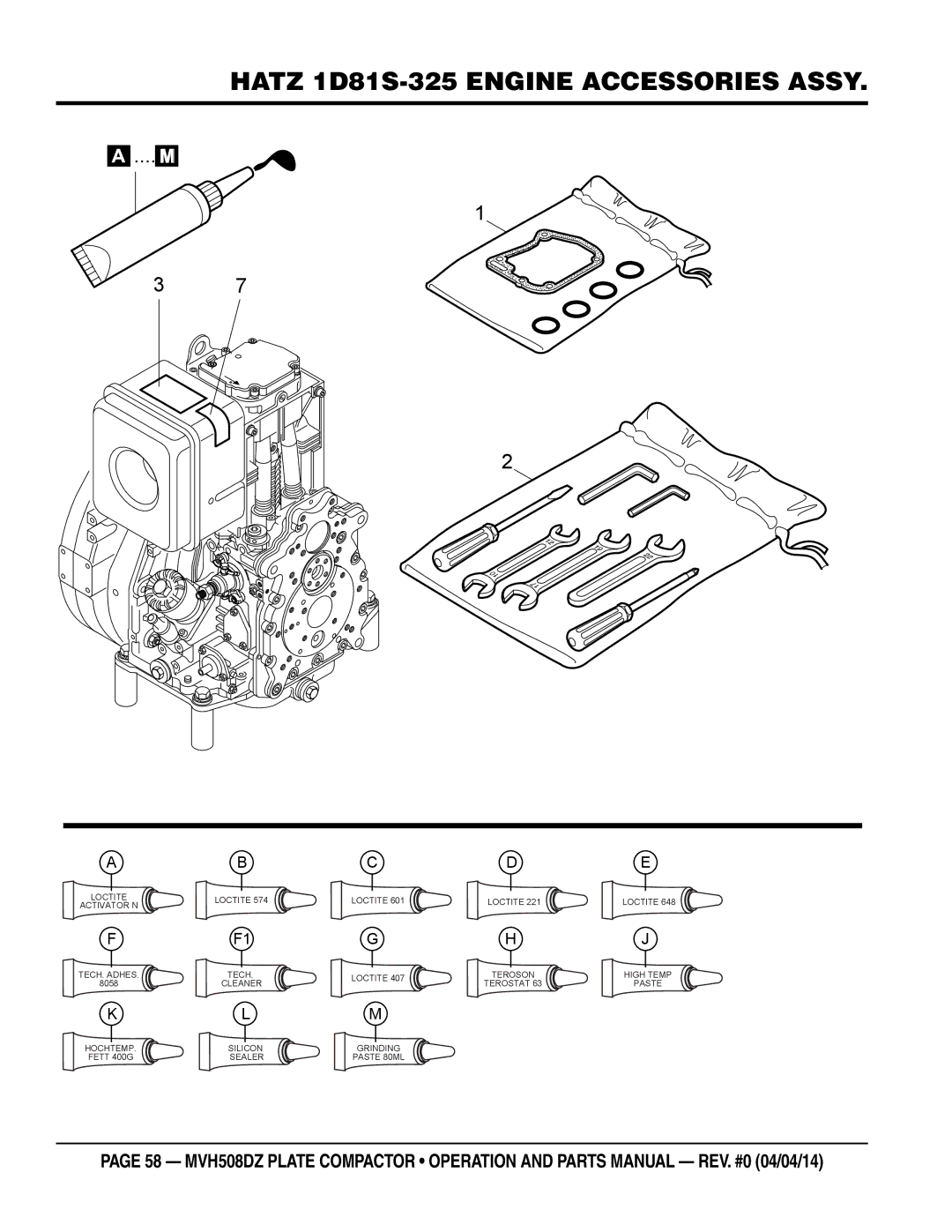 Multiquip HATZ1D81S-325 manual Hatz 1D81S-325 Engine Accessories Assy 