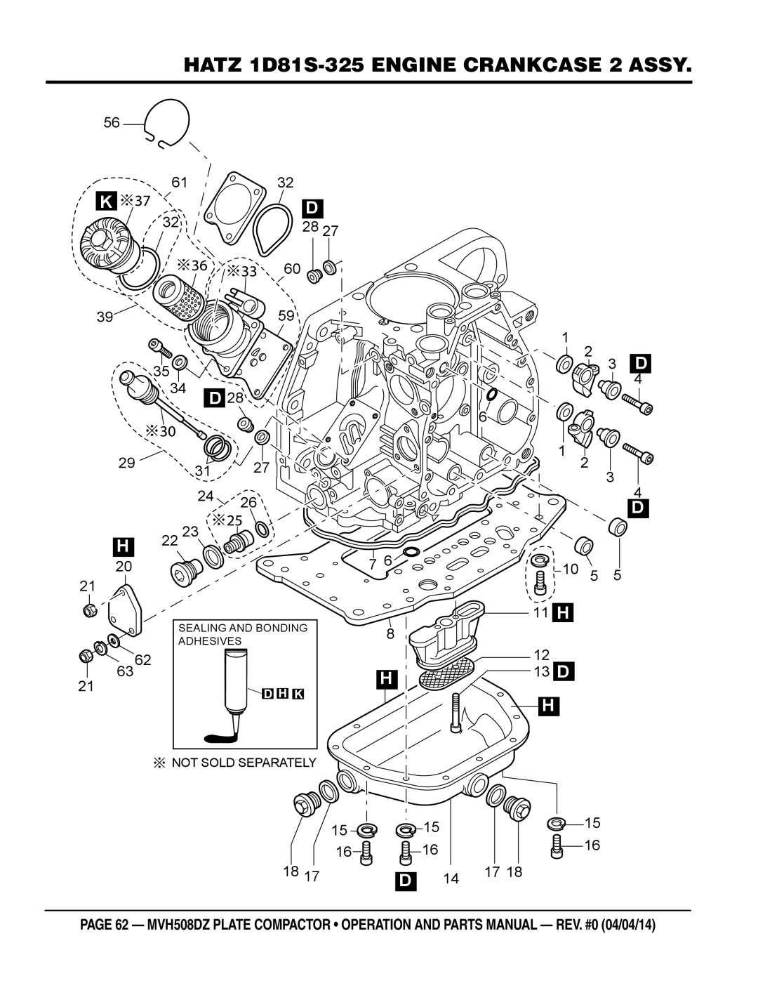 Multiquip HATZ1D81S-325 manual Hatz 1D81S-325 Engine Crankcase 2 Assy, 11 H 13 D 