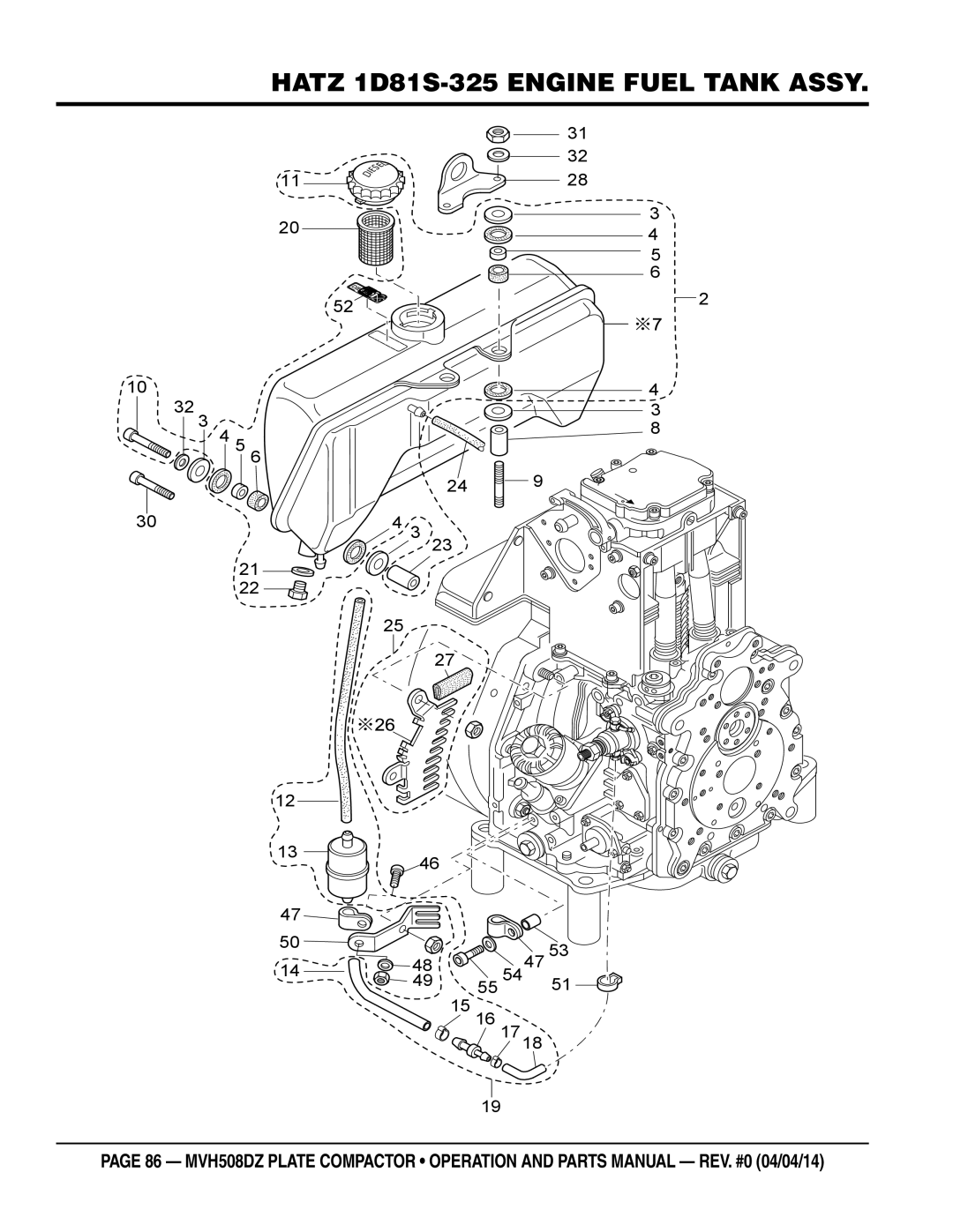 Multiquip HATZ1D81S-325 manual Hatz 1D81S-325 Engine Fuel Tank Assy 