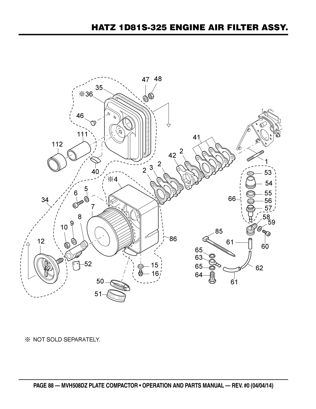 Multiquip HATZ1D81S-325 manual Hatz 1D81S-325 Engine AIR Filter Assy, 111 112 42 2 2 3 