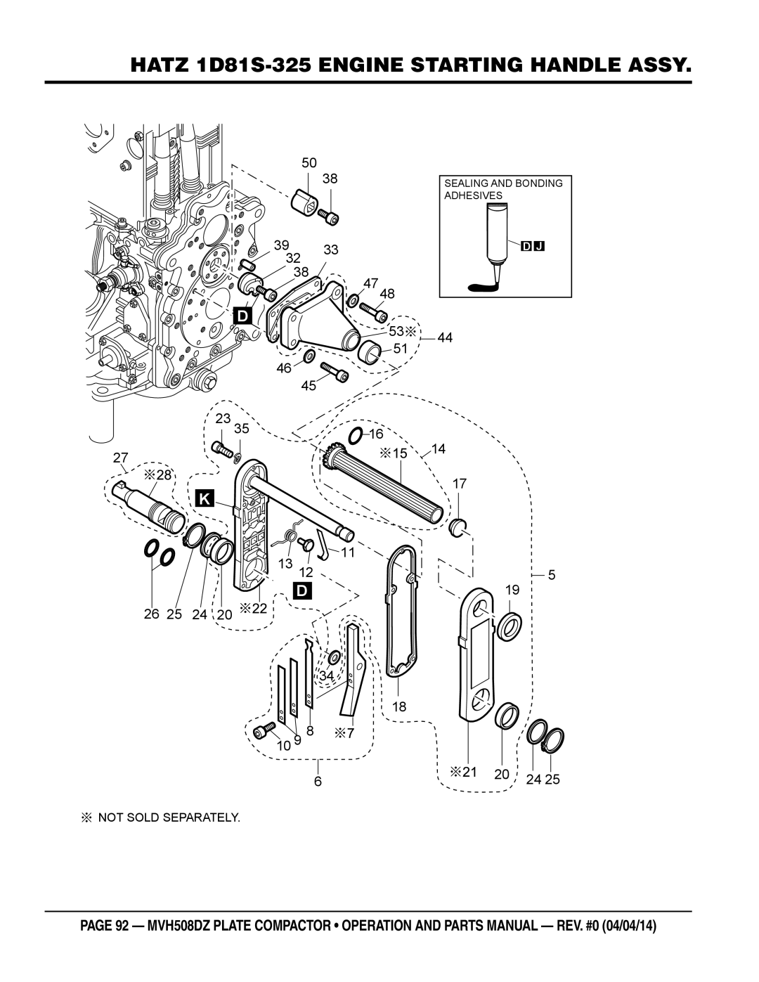 Multiquip HATZ1D81S-325 manual Hatz 1D81S-325 Engine Starting Handle Assy 