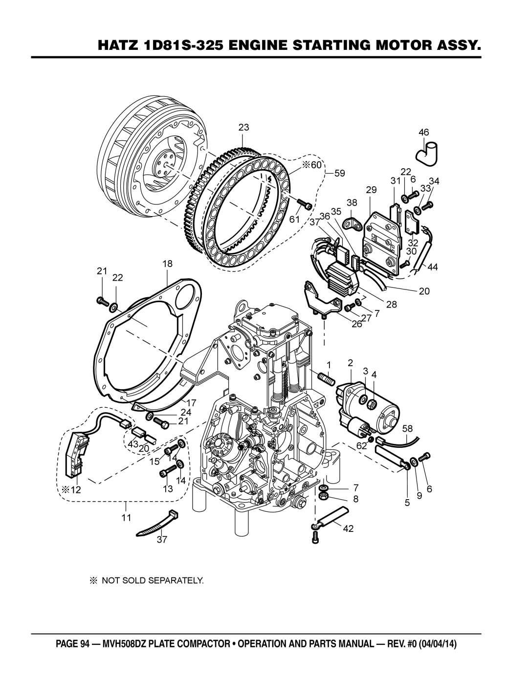 Multiquip HATZ1D81S-325 manual Hatz 1D81S-325 Engine Starting Motor Assy 