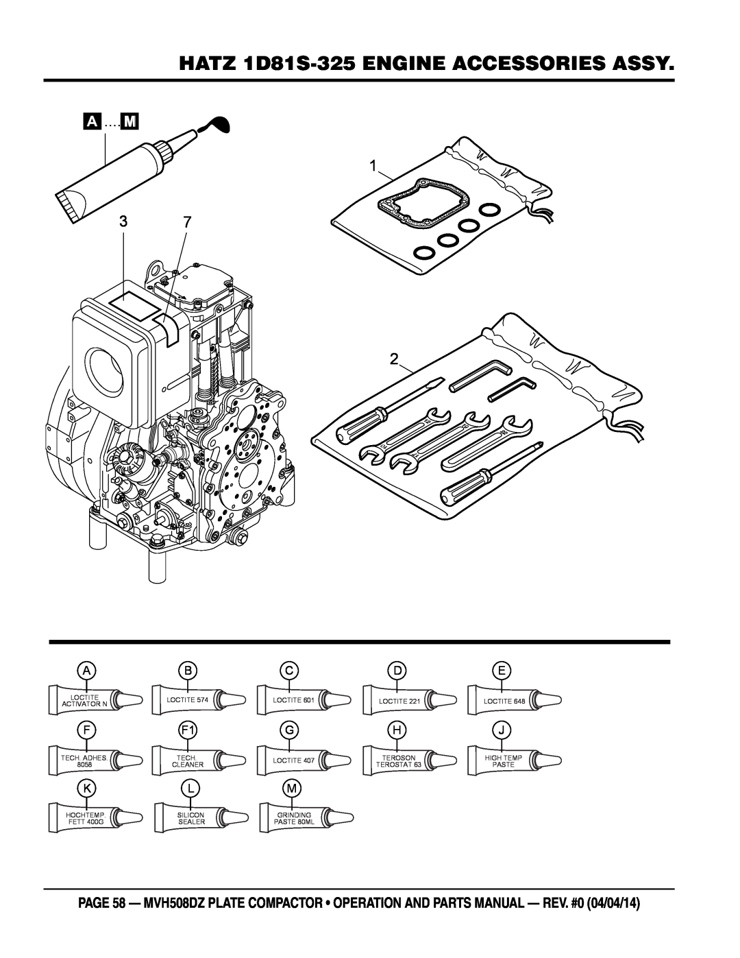 Multiquip HATZ1D81S-325 manual HATZ 1D81S-325 ENGINE ACCESSORIES ASSY 