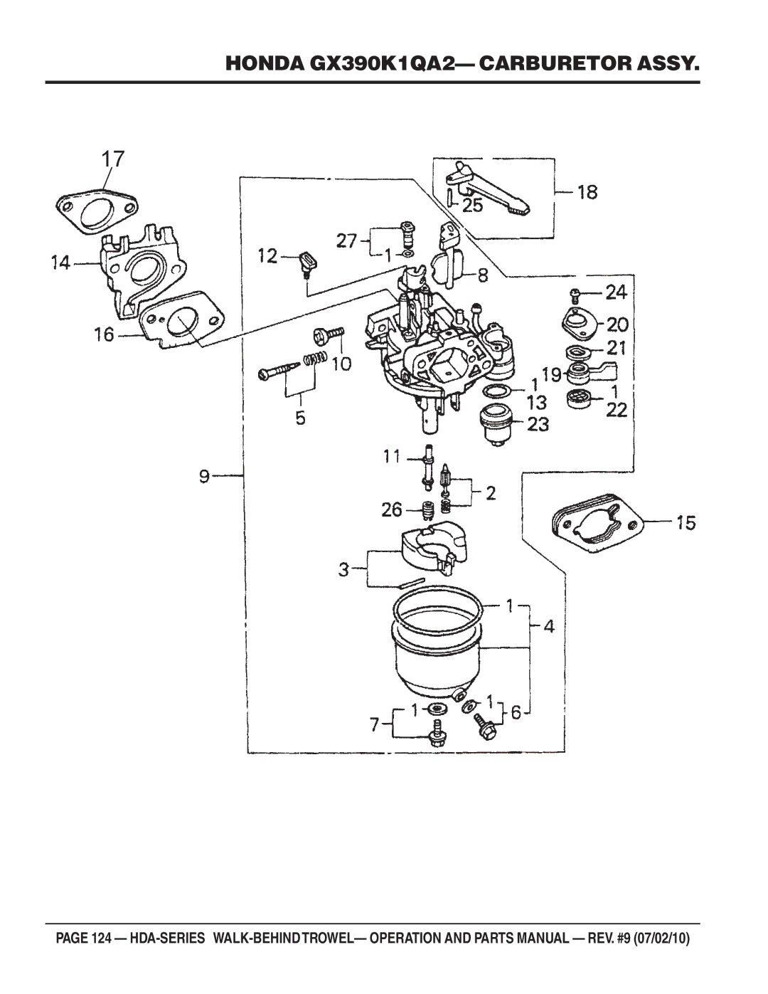 Multiquip hda-series manual Honda GX390K1QA2- Carburetor Assy 