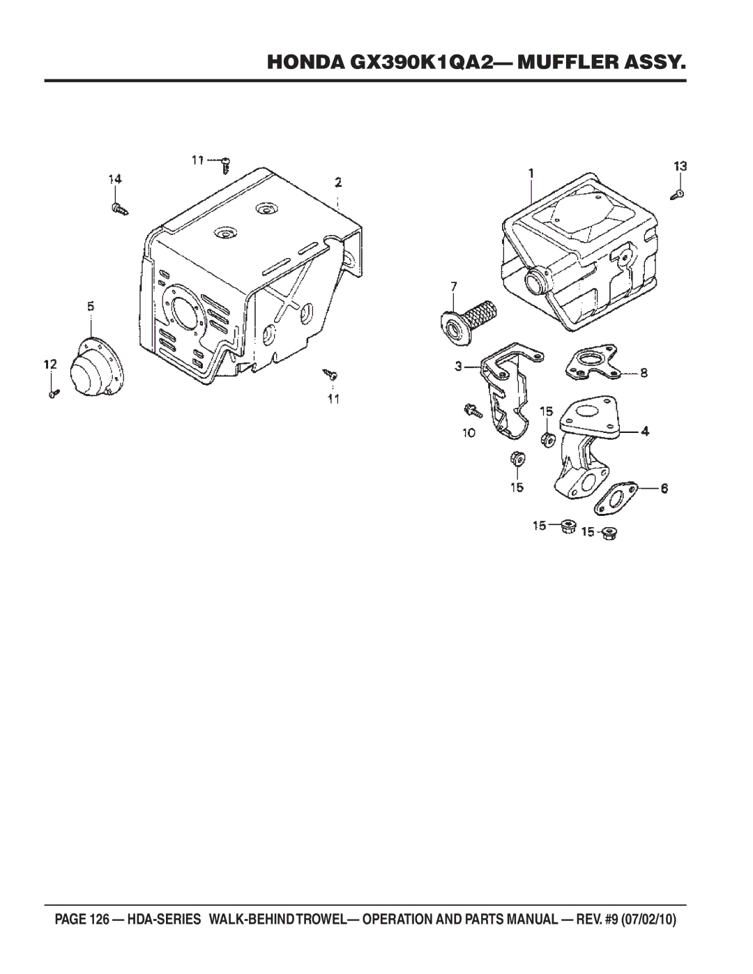 Multiquip hda-series manual Honda GX390K1QA2- Muffler Assy 