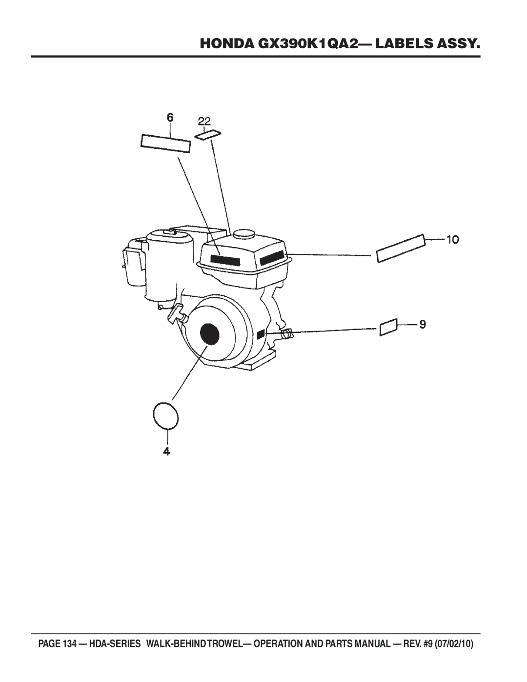 Multiquip hda-series manual Honda GX390K1QA2- Labels Assy 