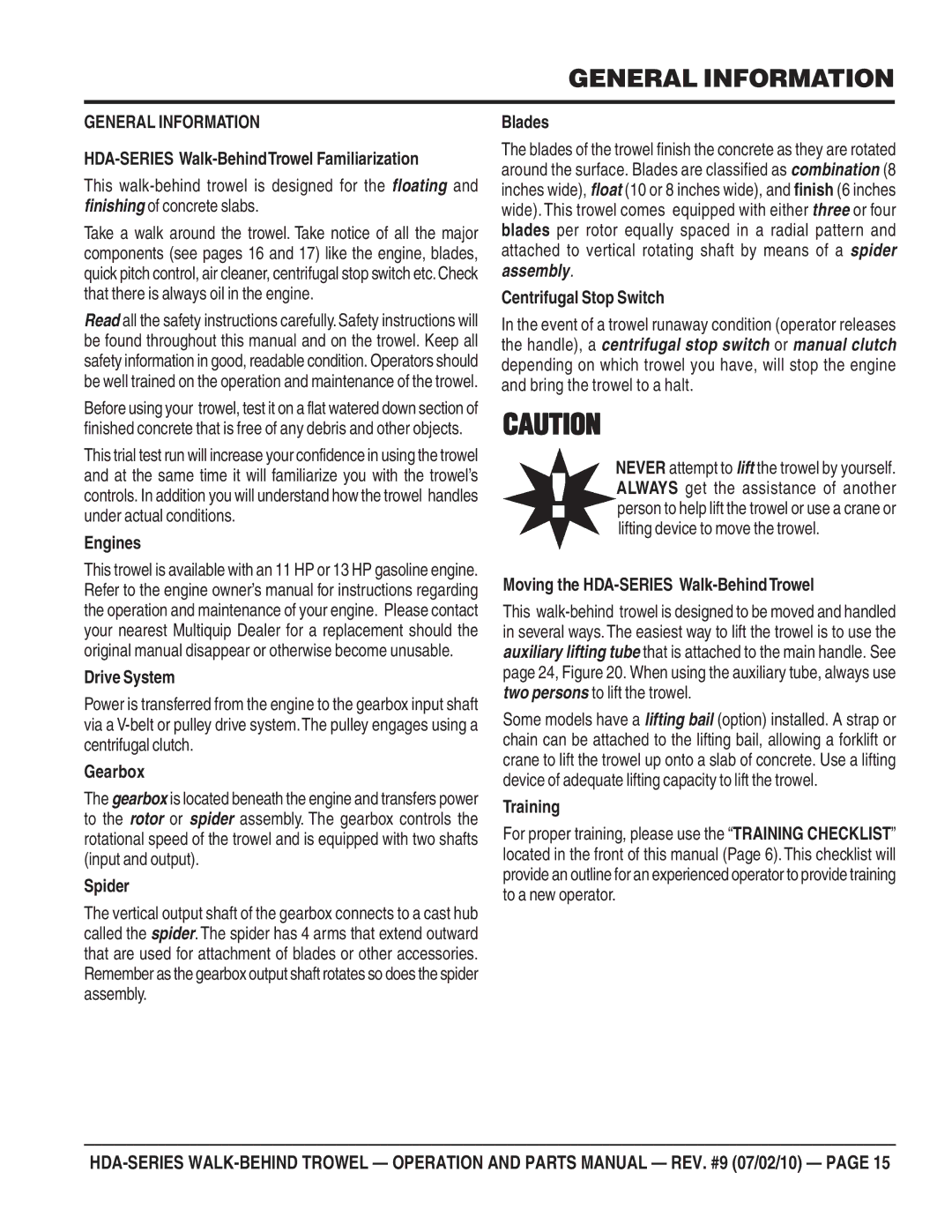 Multiquip hda-series manual General Information 