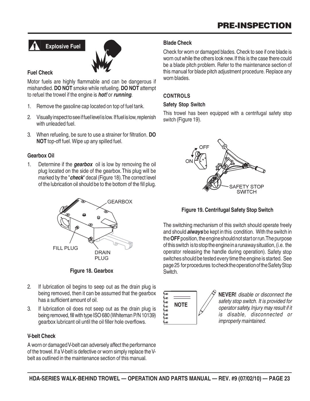 Multiquip hda-series manual Controls 