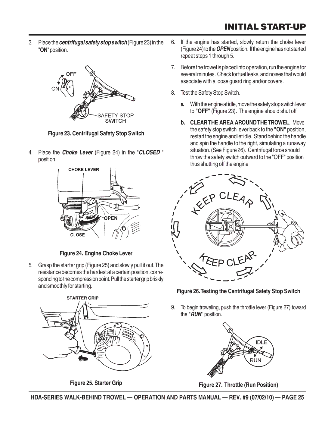 Multiquip hda-series manual Place the Choke Lever in the Closed position, Test the Safety Stop Switch 