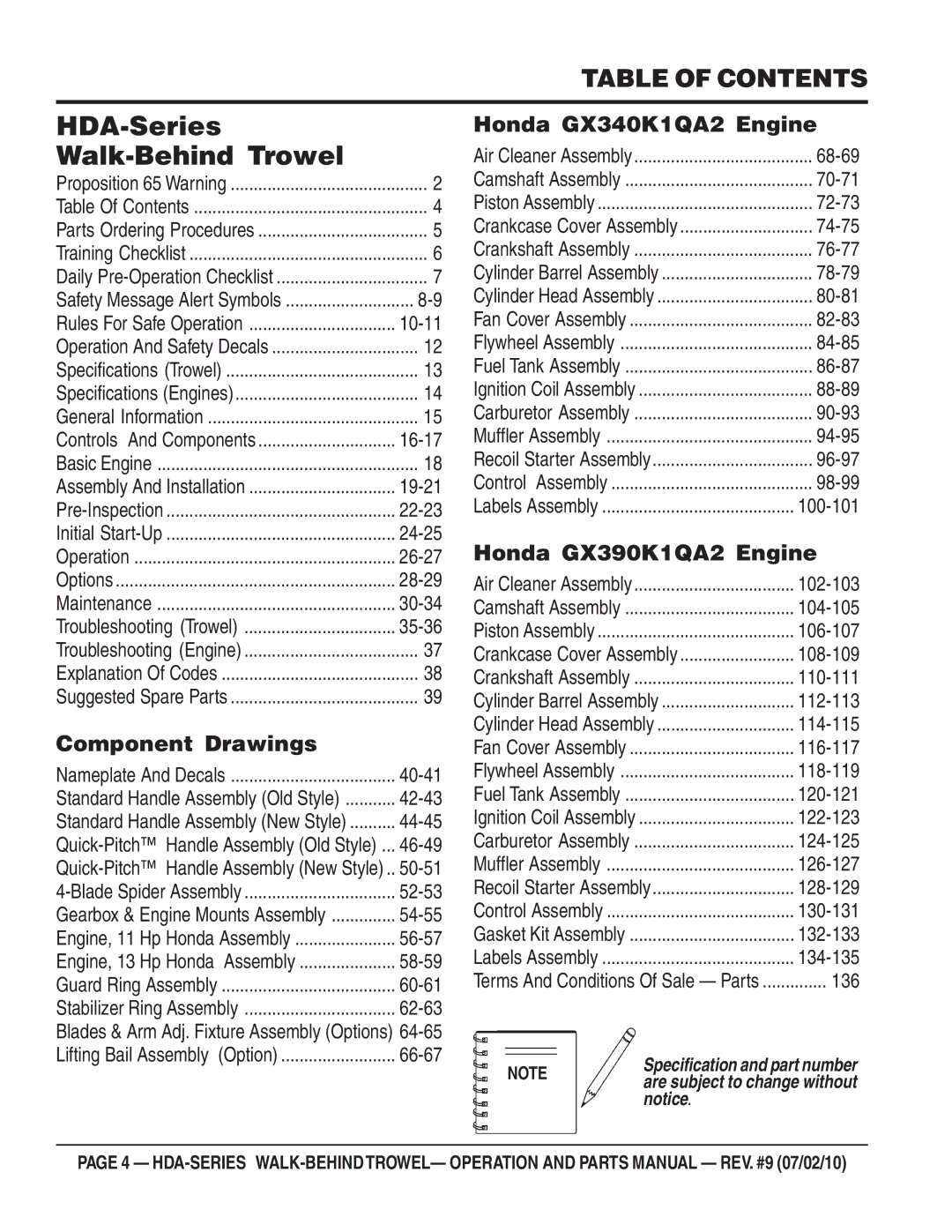 Multiquip hda-series manual Table of Contents 