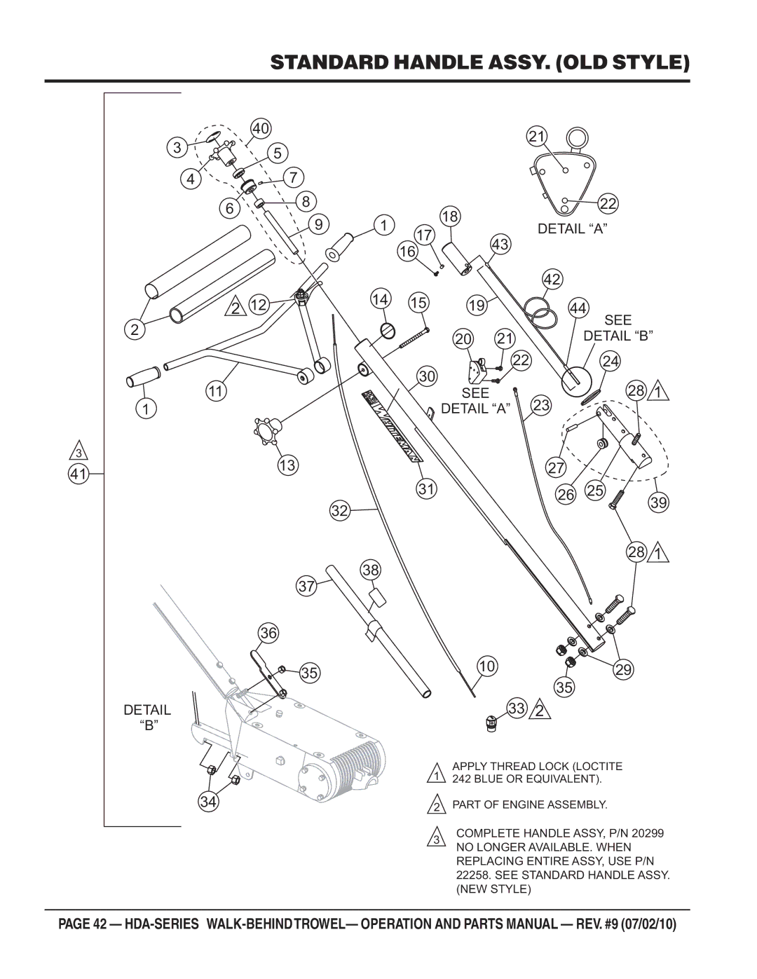 Multiquip hda-series manual Standard Handle ASSY. OLD Style, Detail B See Detail a 