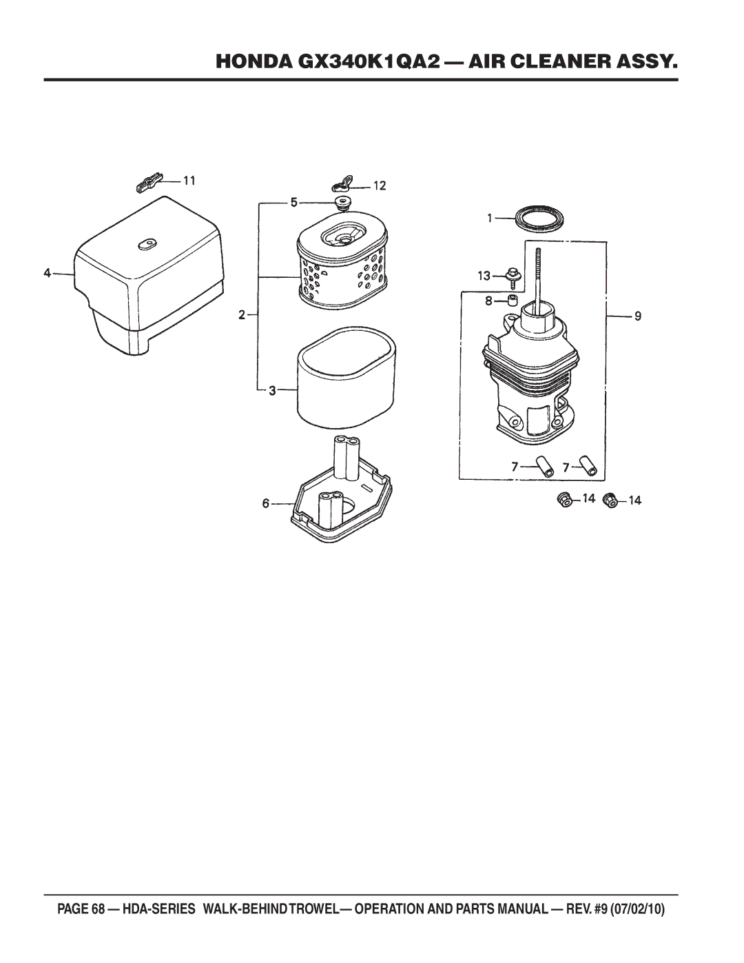 Multiquip hda-series manual Honda GX340K1QA2 AIR Cleaner Assy 