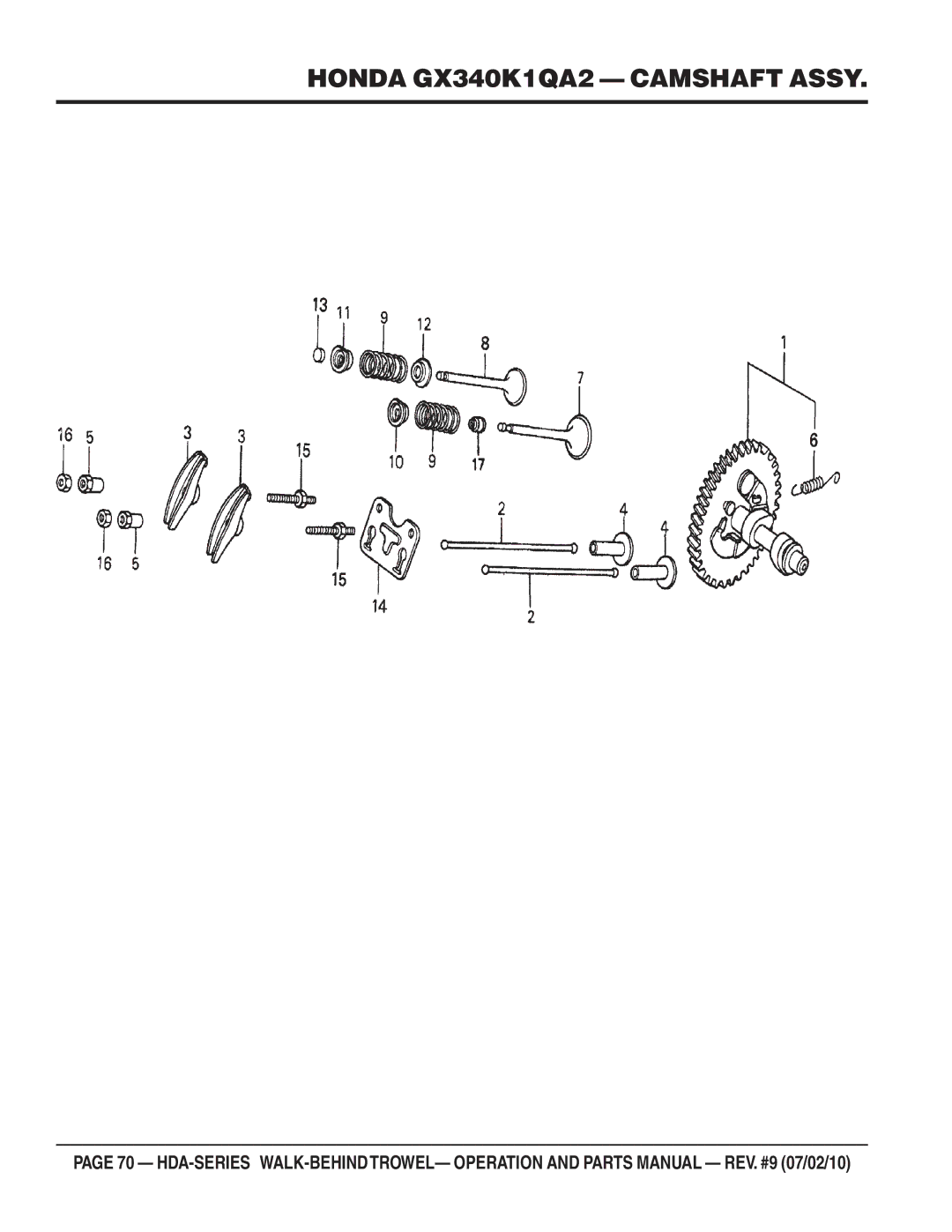 Multiquip hda-series manual Honda GX340K1QA2 Camshaft Assy 