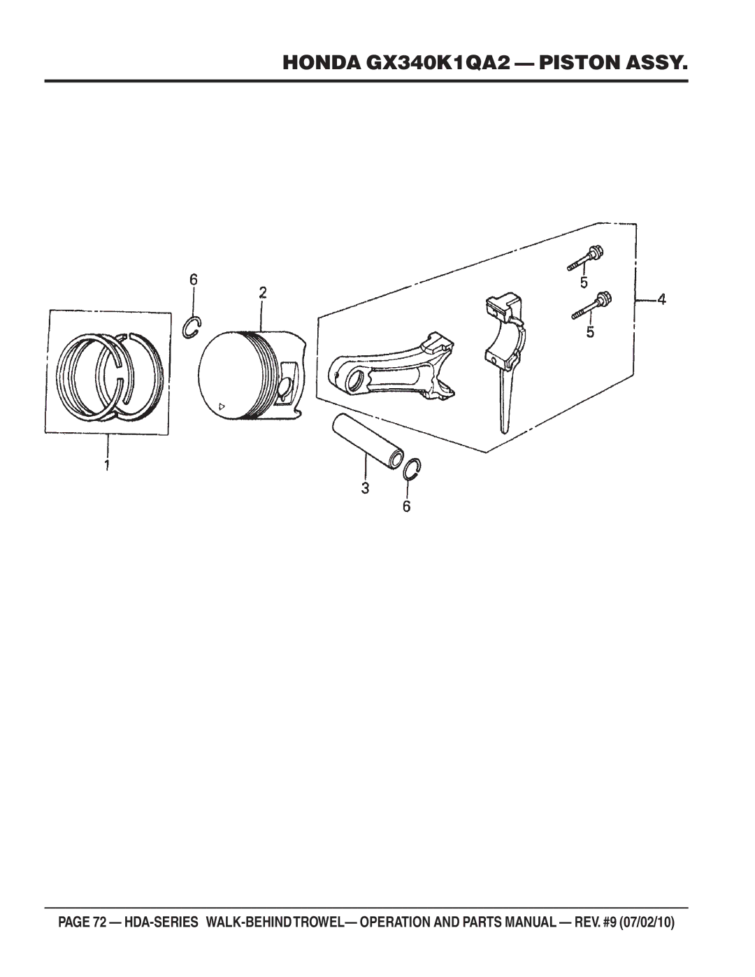 Multiquip hda-series manual Honda GX340K1QA2 Piston Assy 