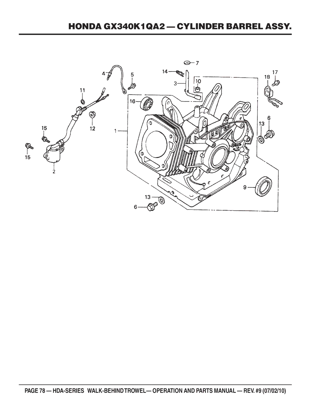 Multiquip hda-series manual Honda GX340K1QA2 Cylinder Barrel Assy 