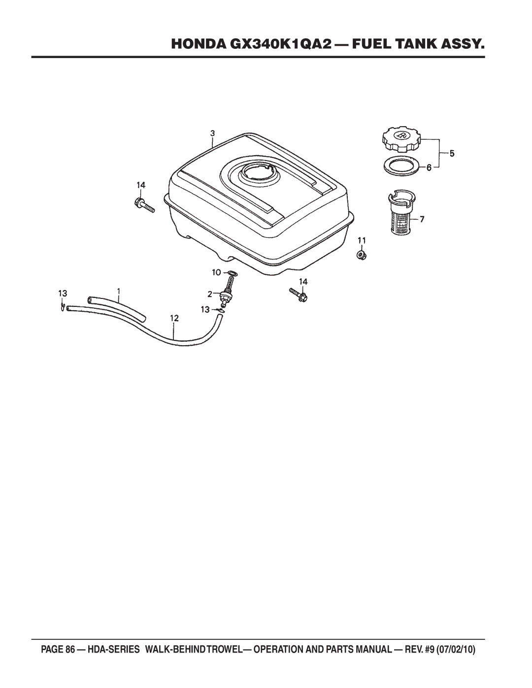 Multiquip hda-series manual Honda GX340K1QA2 Fuel Tank Assy 