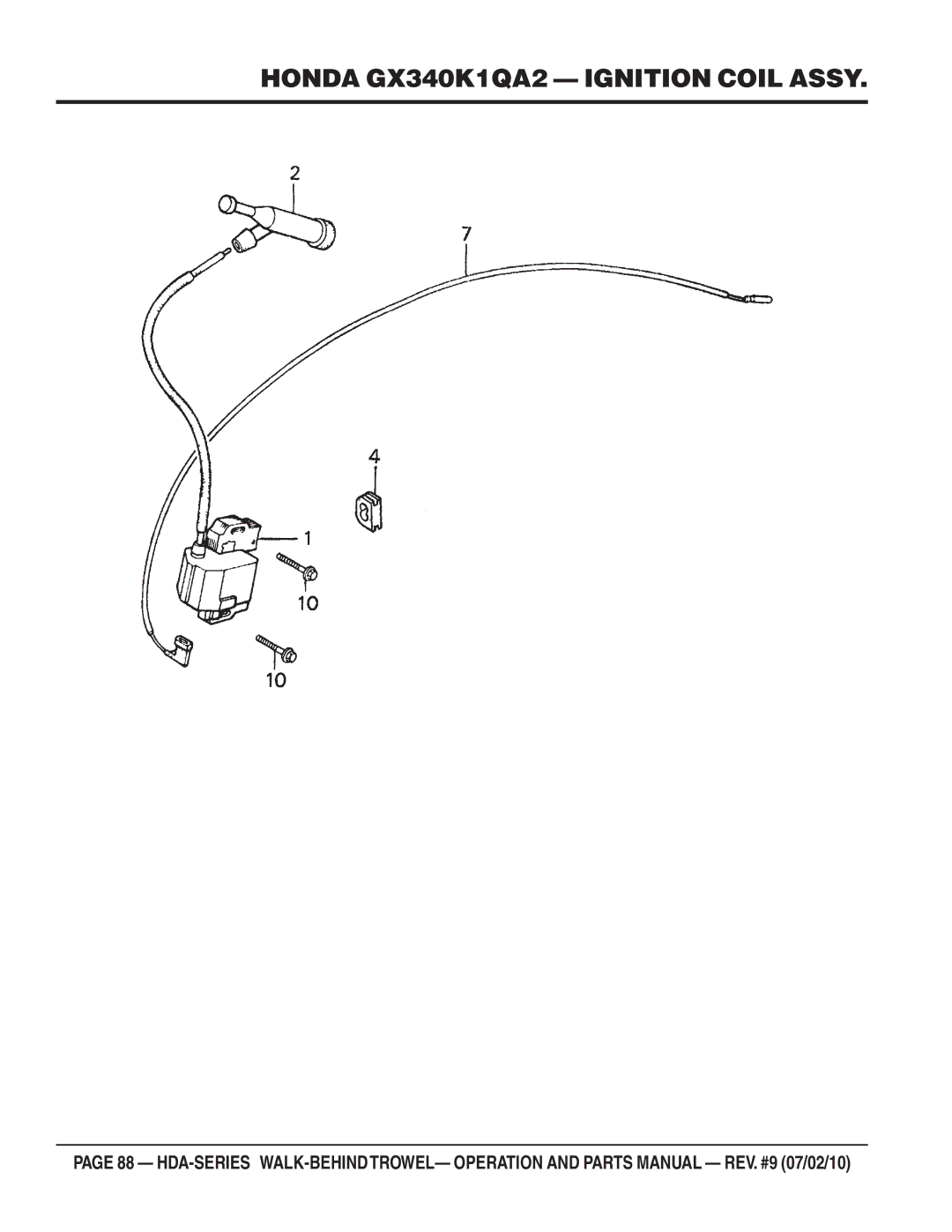 Multiquip hda-series manual Honda GX340K1QA2 Ignition Coil Assy 