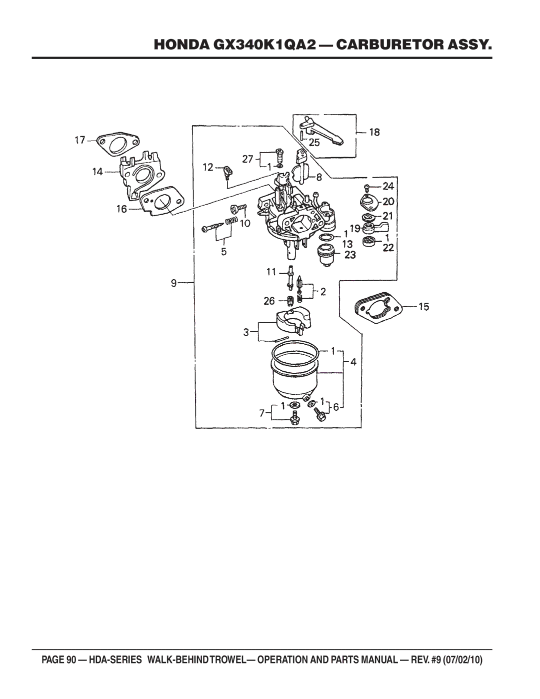 Multiquip hda-series manual Honda GX340K1QA2 Carburetor Assy 