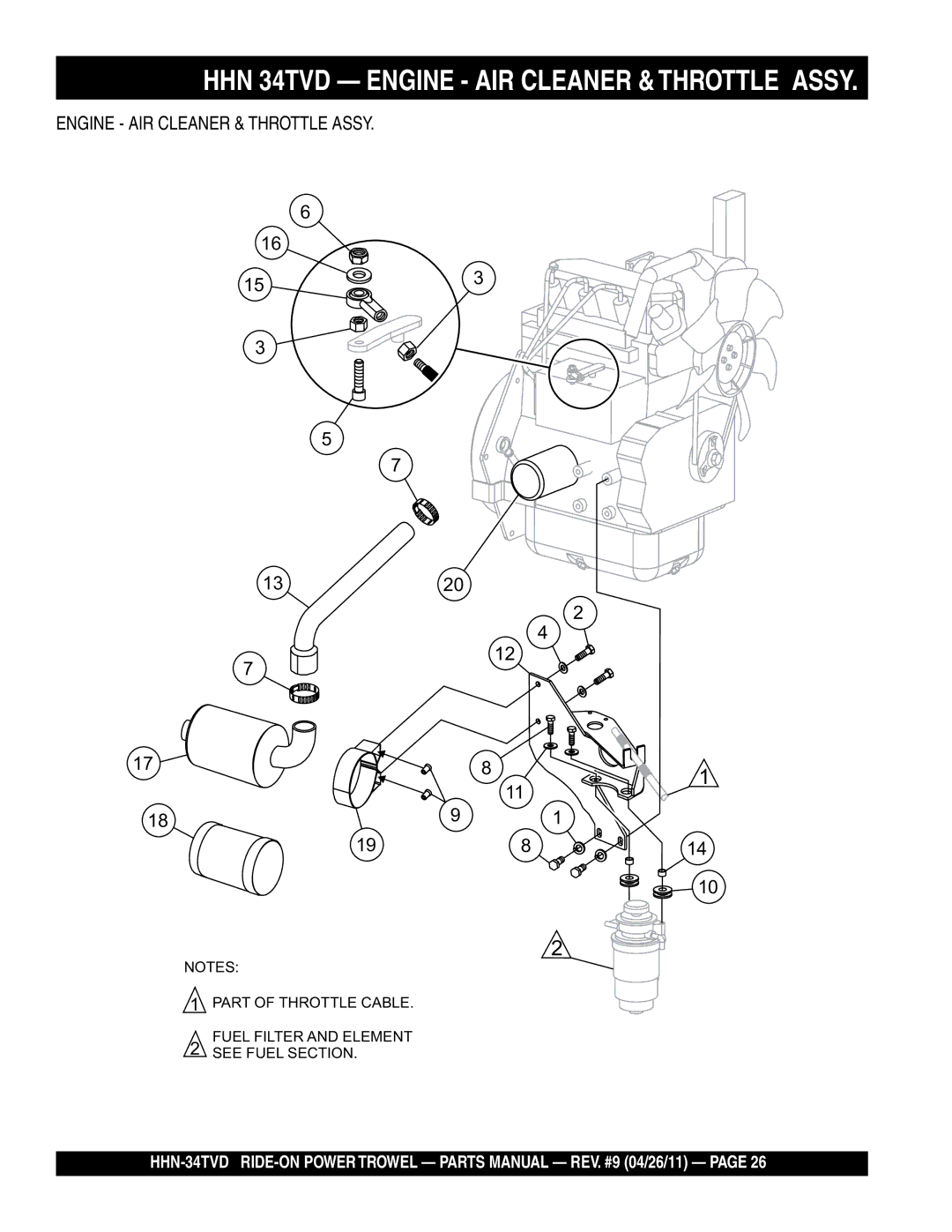 Multiquip HHN-34TVD manual HHN 34TVD Engine AIR Cleaner & Throttle Assy 