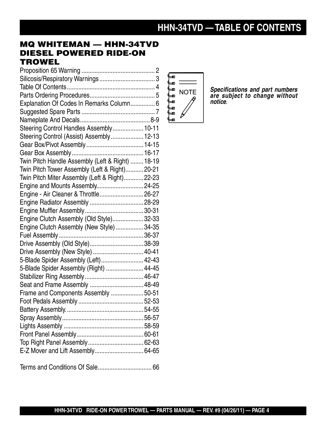 Multiquip manual HHN-34TVD Table of Contents 