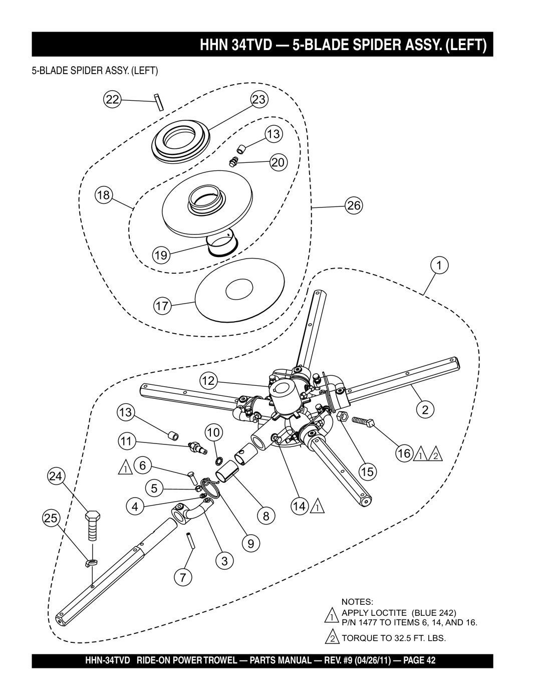 Multiquip HHN-34TVD manual HHN 34TVD 5-BLADE Spider ASSY. Left, Blade Spider ASSY. Left 