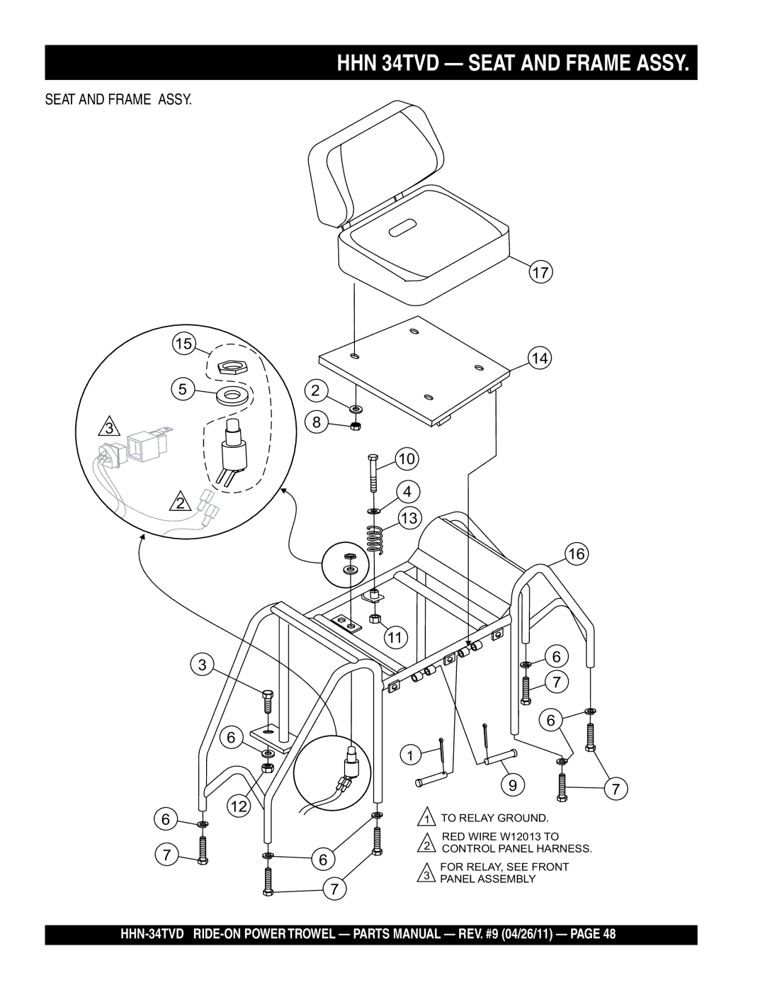 Multiquip HHN-34TVD manual HHN 34TVD Seat and Frame Assy 