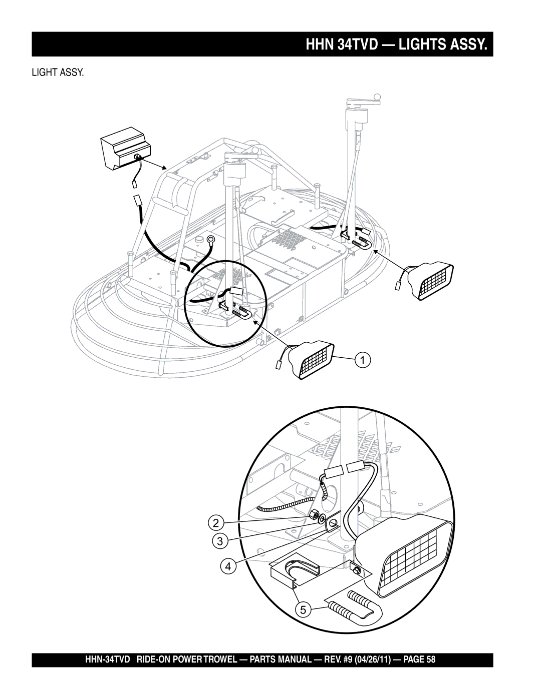 Multiquip HHN-34TVD manual HHN 34TVD Lights Assy, Light Assy 