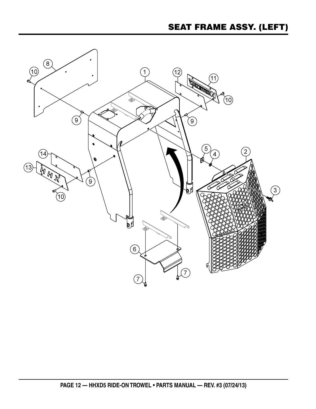 Multiquip HHSD5 manual Seat Frame ASSY. left 