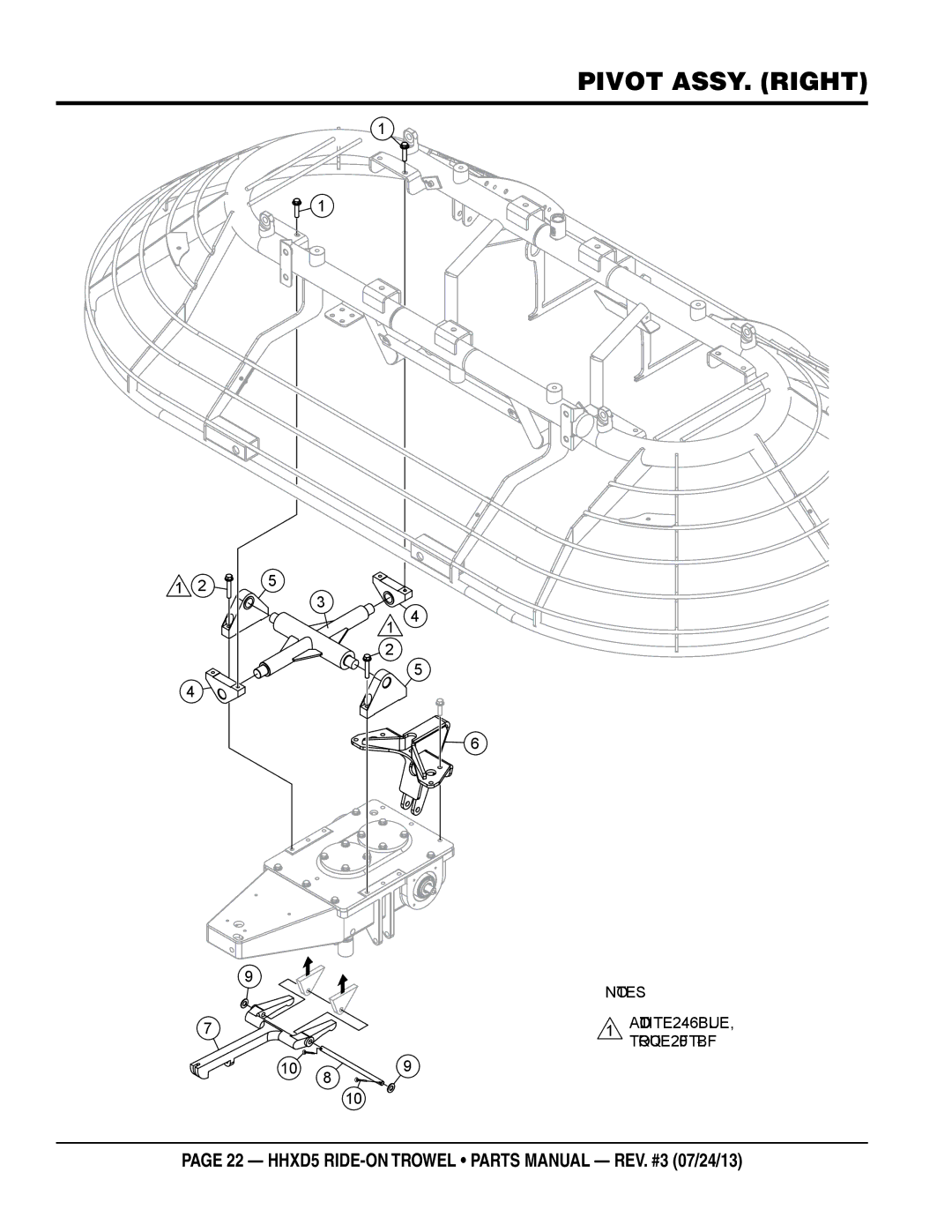 Multiquip HHSD5 manual Pivot ASSY. right 