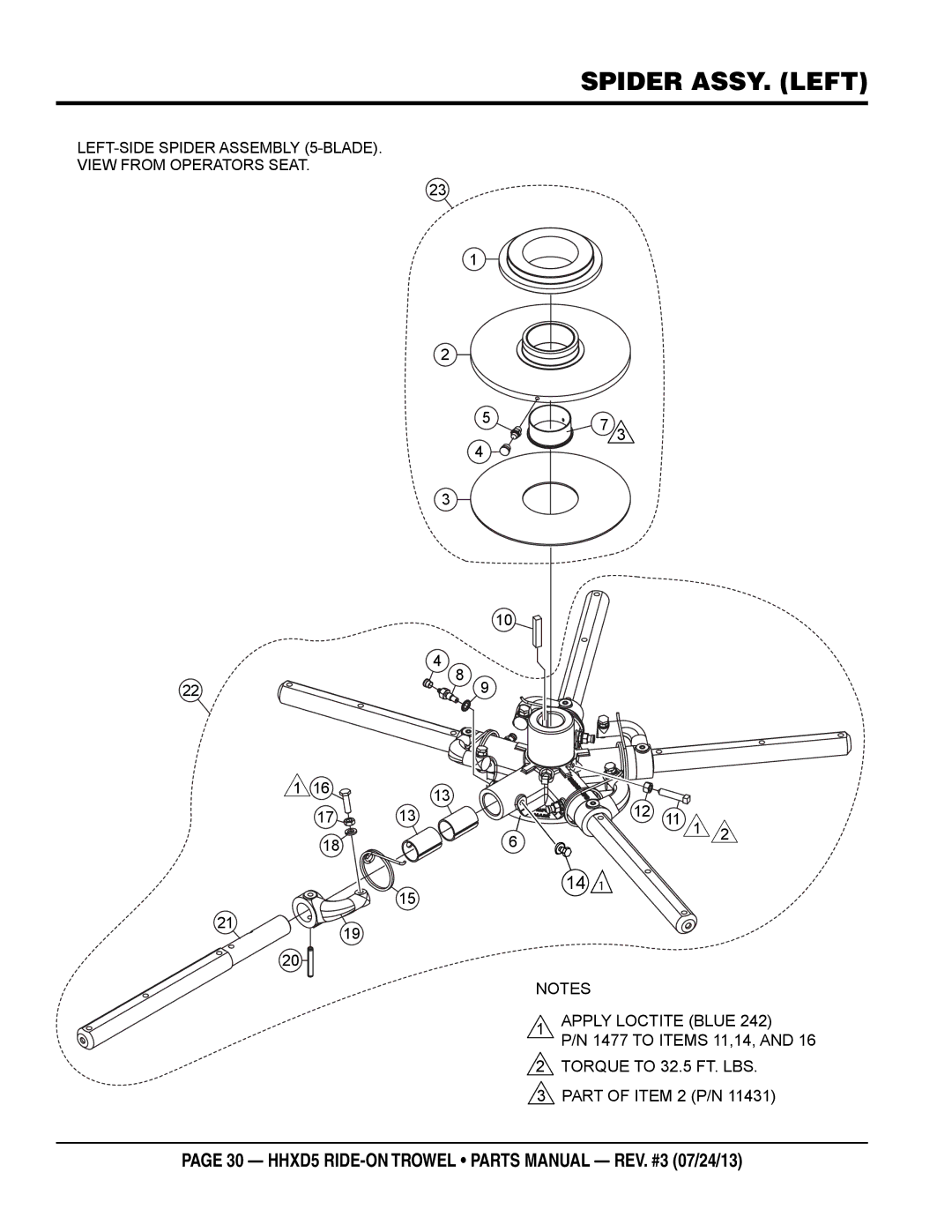 Multiquip HHSD5 manual Spider assy. Left 