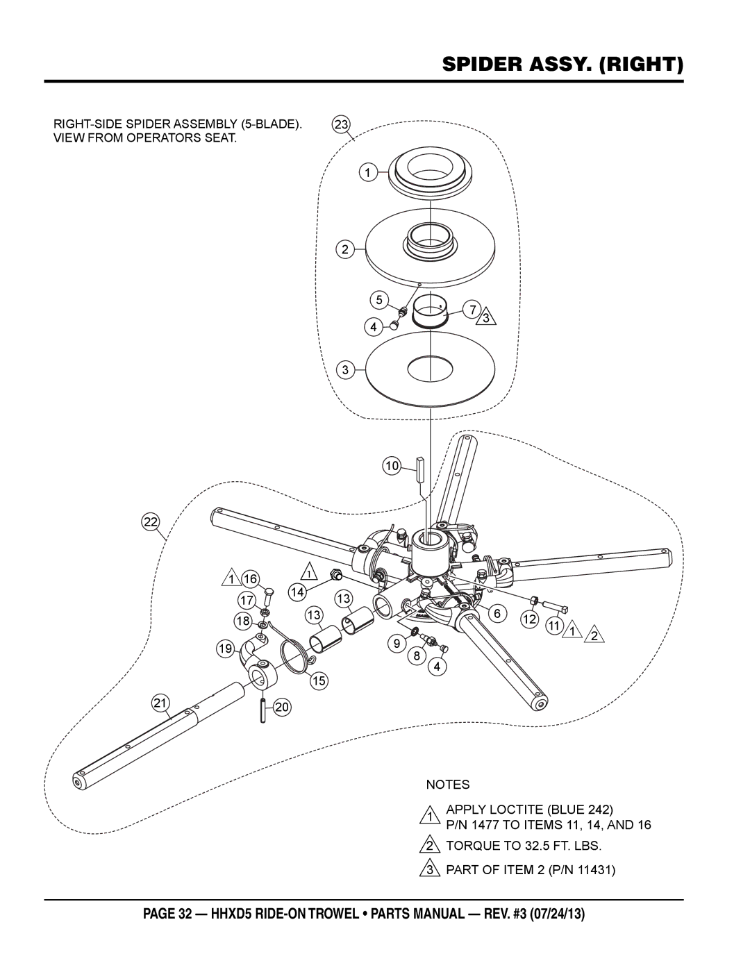 Multiquip HHSD5 manual Spider assy. Right 