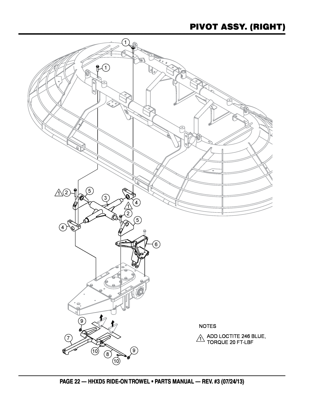 Multiquip HHSD5 pivot ASSY. right, page 22 - HHXD5 RIDE-ON TROWEL parts manual - rev. #3 07/24/13 