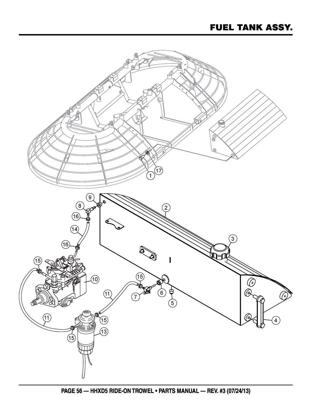 Multiquip HHSD5 FUEL TANK assy, page 56 - HHXD5 RIDE-ON TROWEL parts manual - rev. #3 07/24/13 