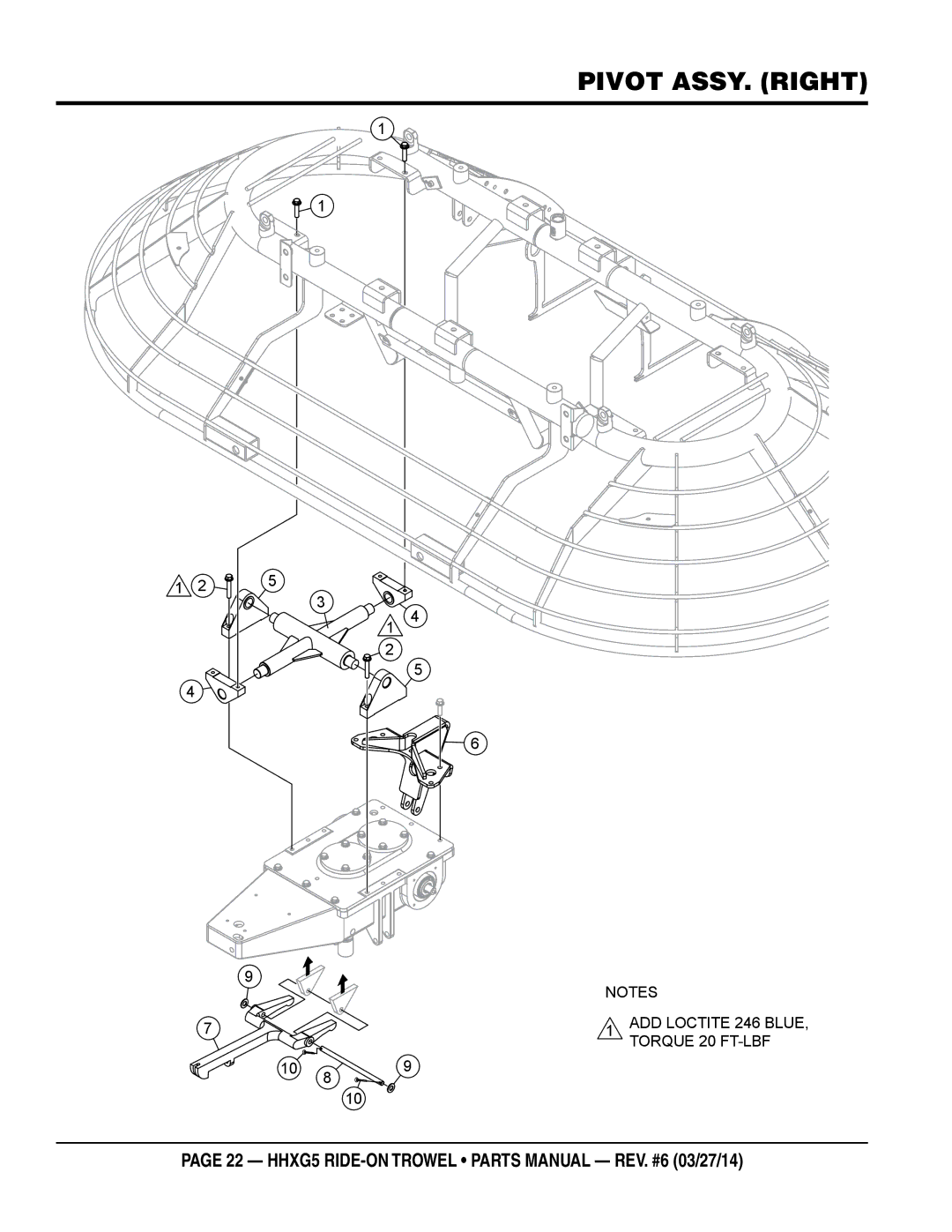 Multiquip HHXG5 manual Pivot ASSY. right 