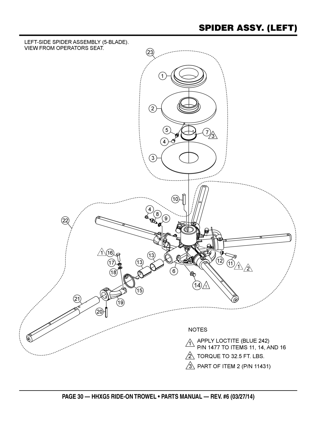 Multiquip HHXG5 manual Spider assy. Left 