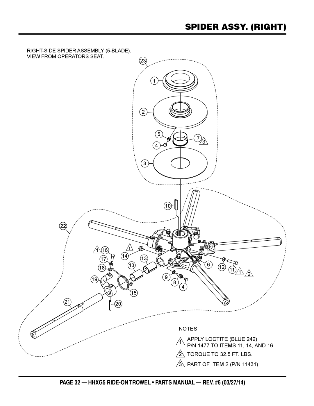 Multiquip HHXG5 manual Spider assy. Right 