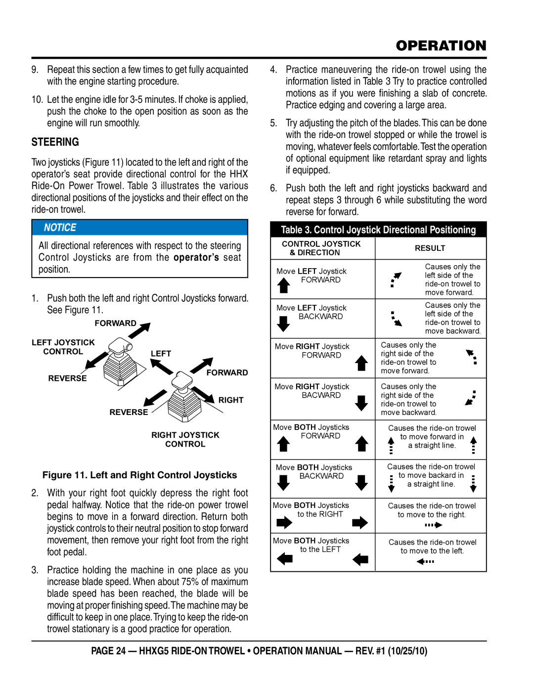 Multiquip HHXG5 operation manual Steering, Control Joystick Directional Positioning 