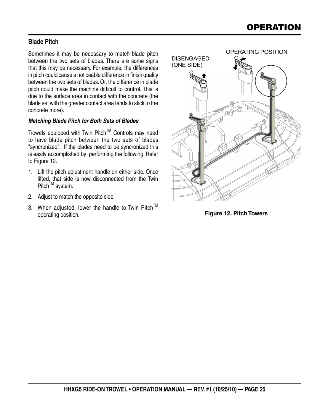 Multiquip HHXG5 operation manual Matching Blade Pitch for Both Sets of Blades 