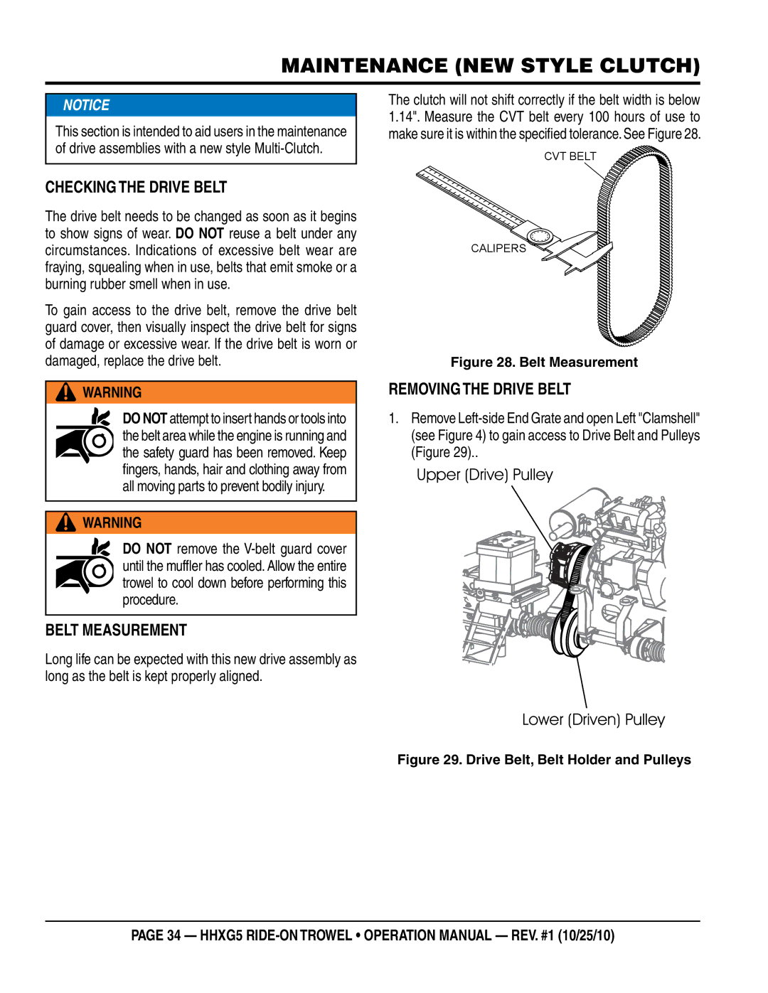 Multiquip HHXG5 operation manual MAINTENANCE new style clutch, Belt measurement 