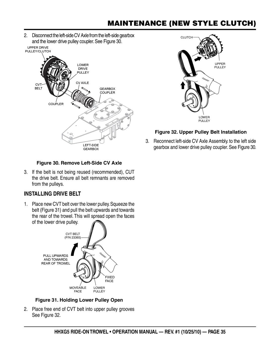 Multiquip HHXG5 operation manual Installing Drive Belt, Lower drive pulley 