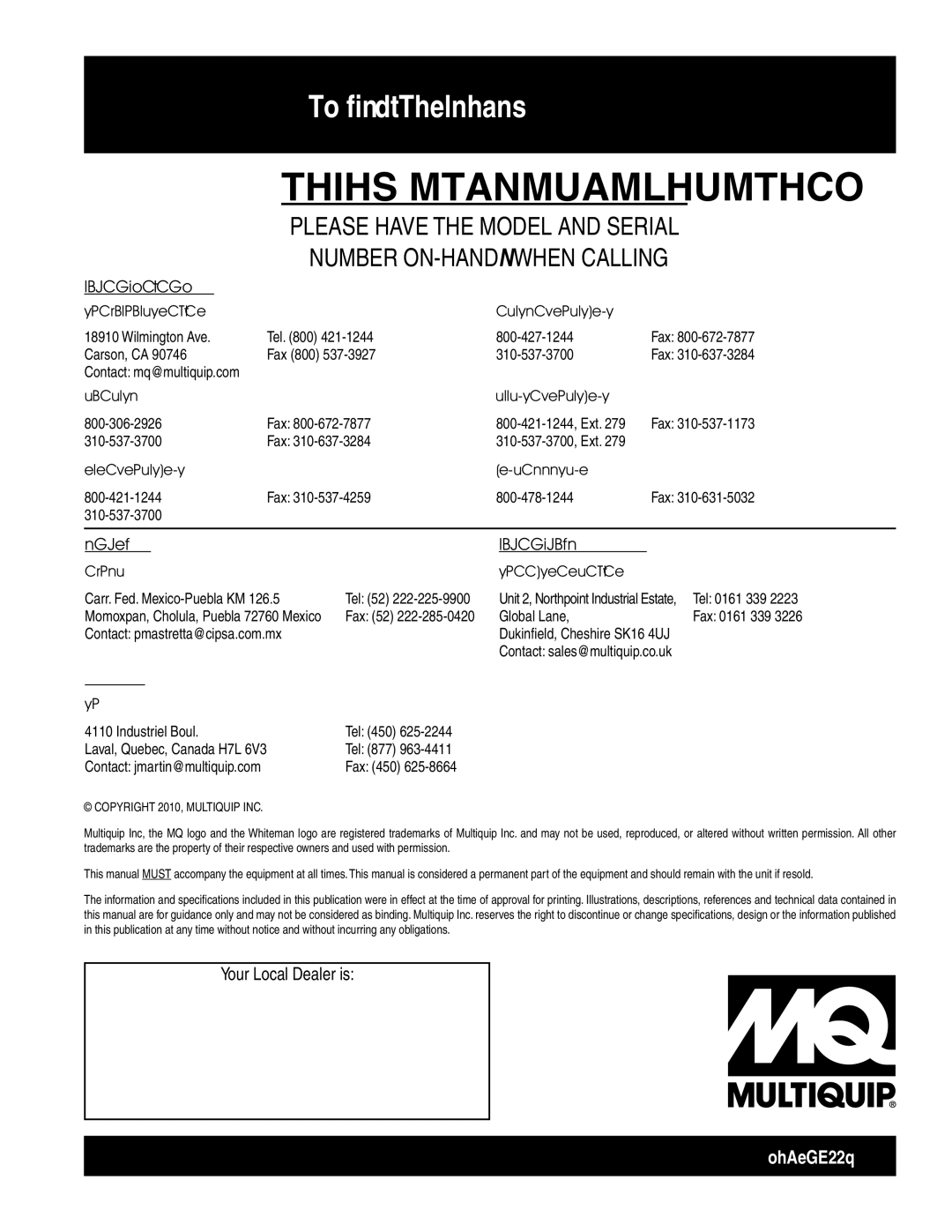 Multiquip HHXG5 operation manual HERE’S HOW to GET Help 