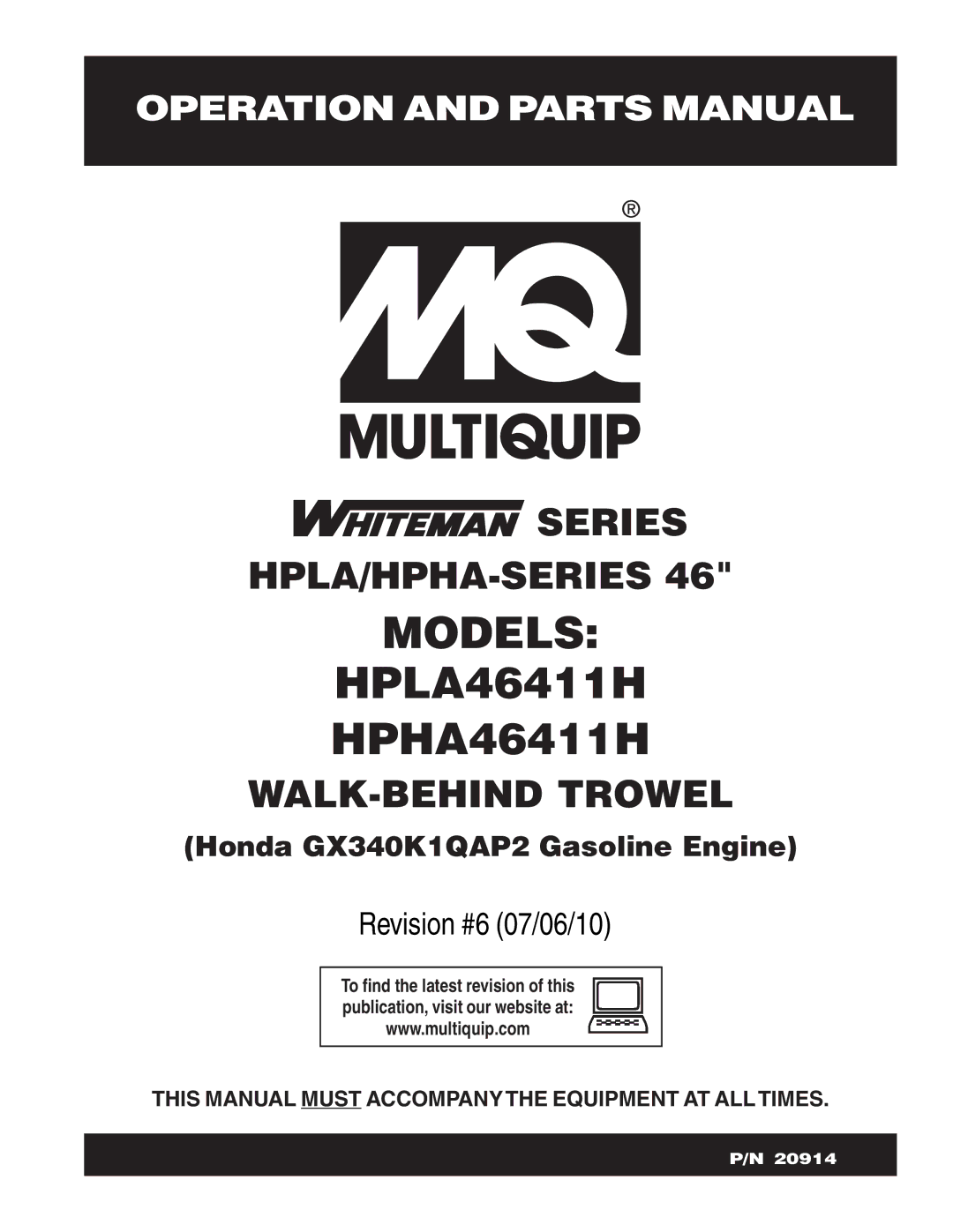 Multiquip HPHA46411H, HPLA46411H manual Models 