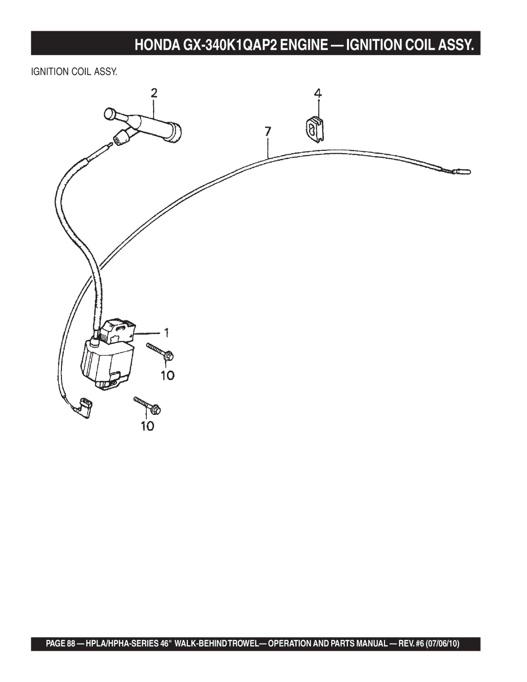 Multiquip HPLA46411H, HPHA46411H manual Honda GX-340K1QAP2 Engine Ignition Coil Assy 