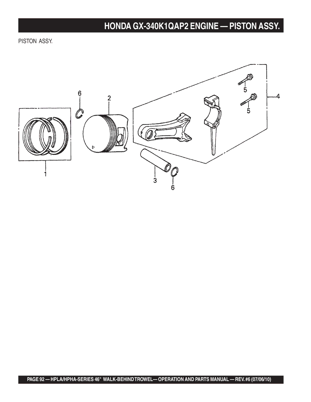 Multiquip HPLA46411H, HPHA46411H manual Honda GX-340K1QAP2 Engine Piston Assy 