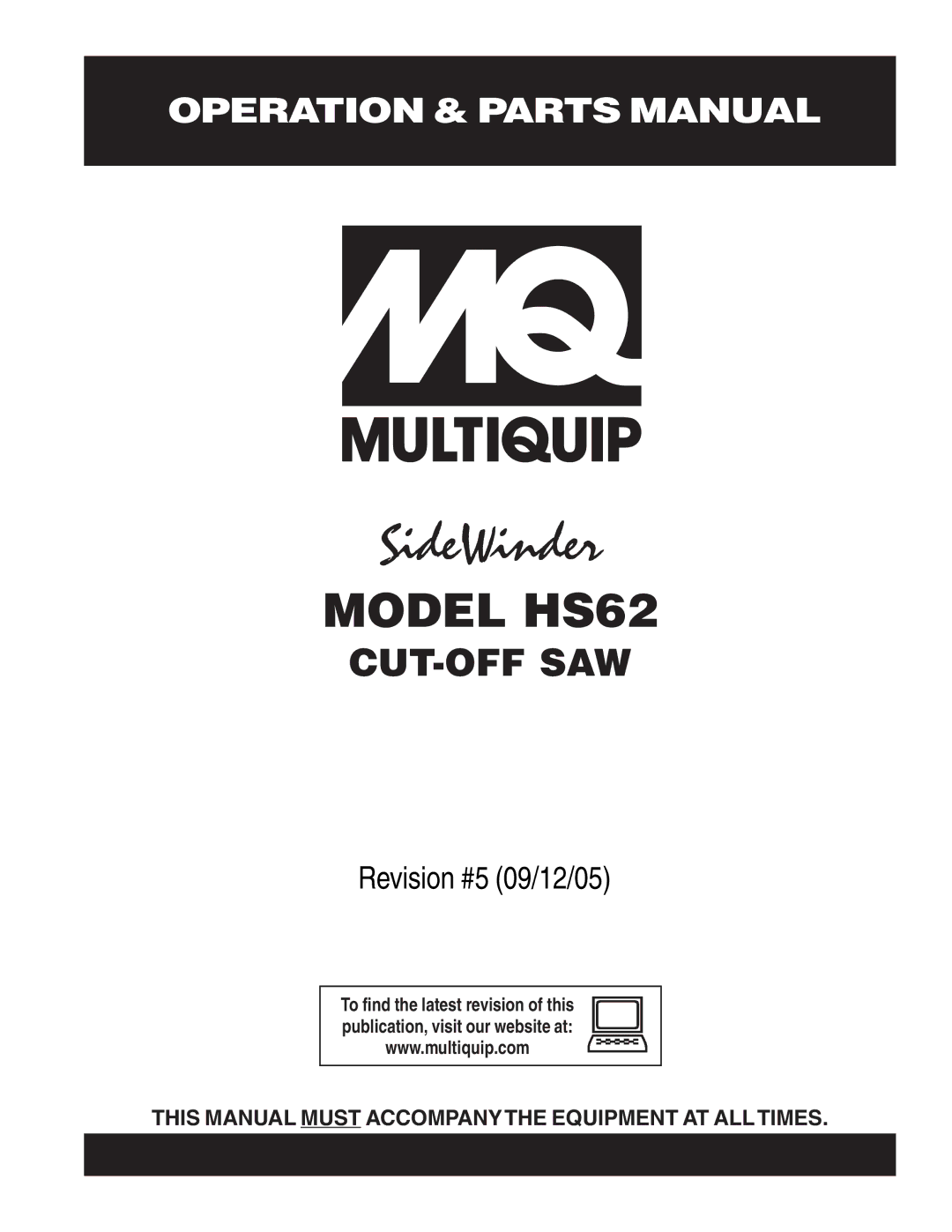 Multiquip HS62 manual SideWinder 