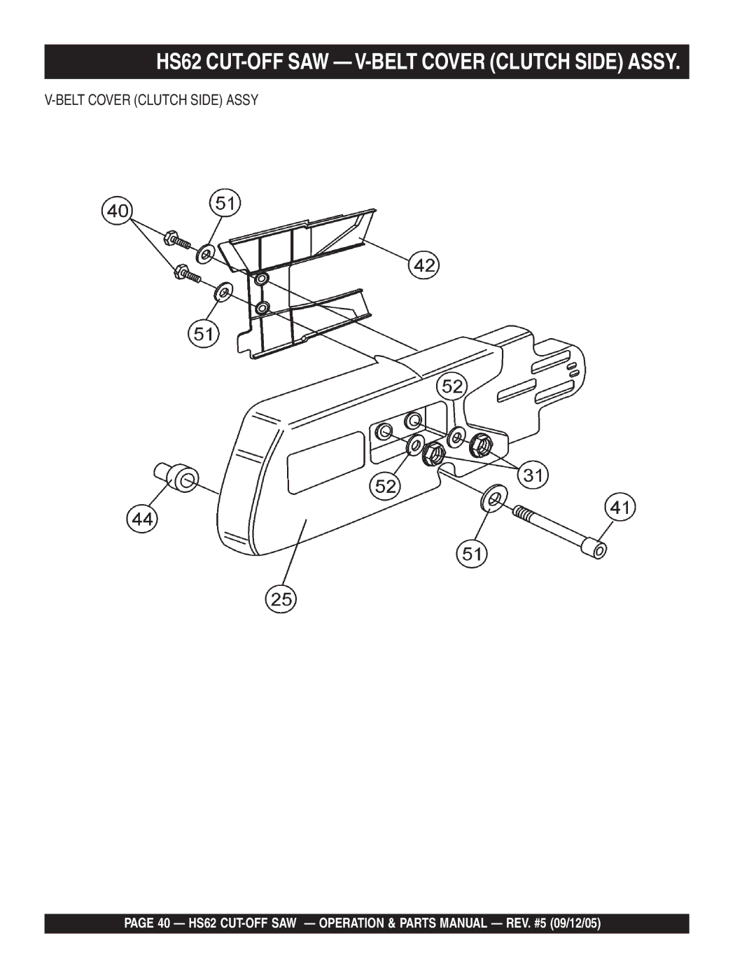 Multiquip manual HS62 CUT-OFF SAW V-BELT Cover Clutch Side Assy 