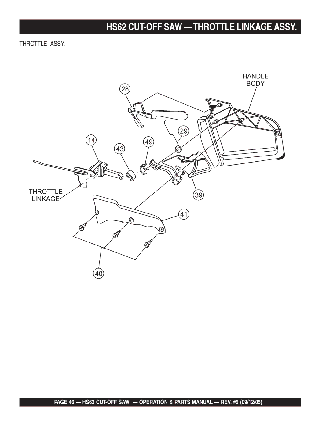 Multiquip manual HS62 CUT-OFF SAW -THROTTLE Linkage Assy 